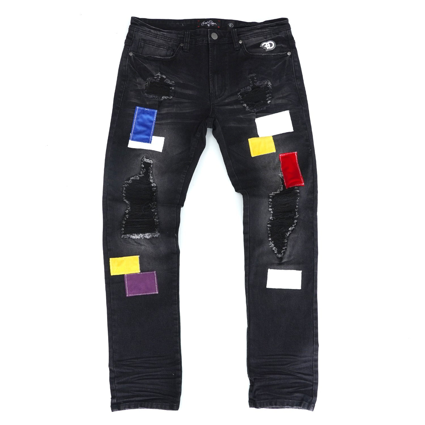 F1715 Frost Patchwork Jenim Shredded Jeans - Black Wash