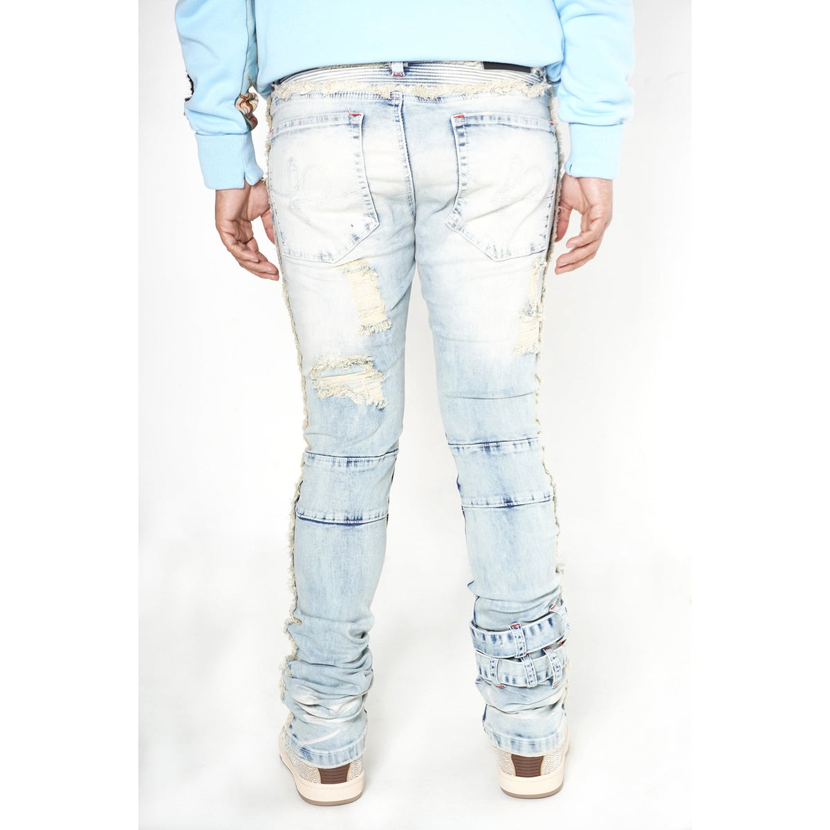 F1779 Shredded Stack Jeans - Light Wẹ