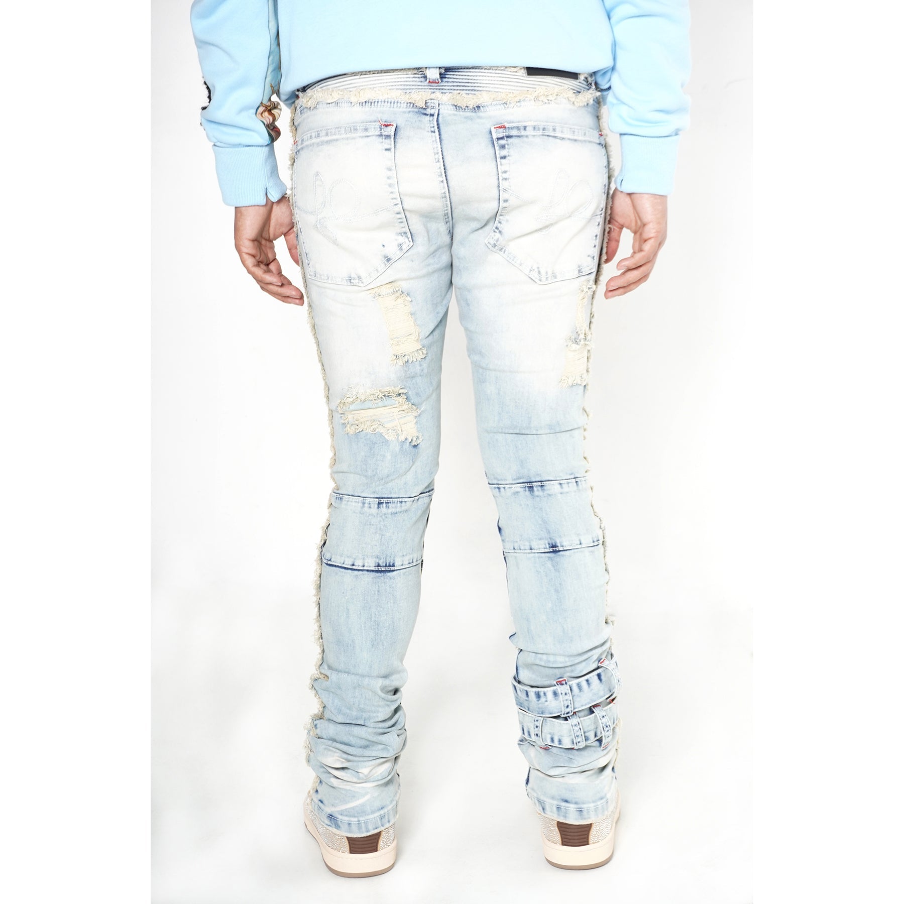 F1779 Shredded Stack Jeans - Light Wẹ