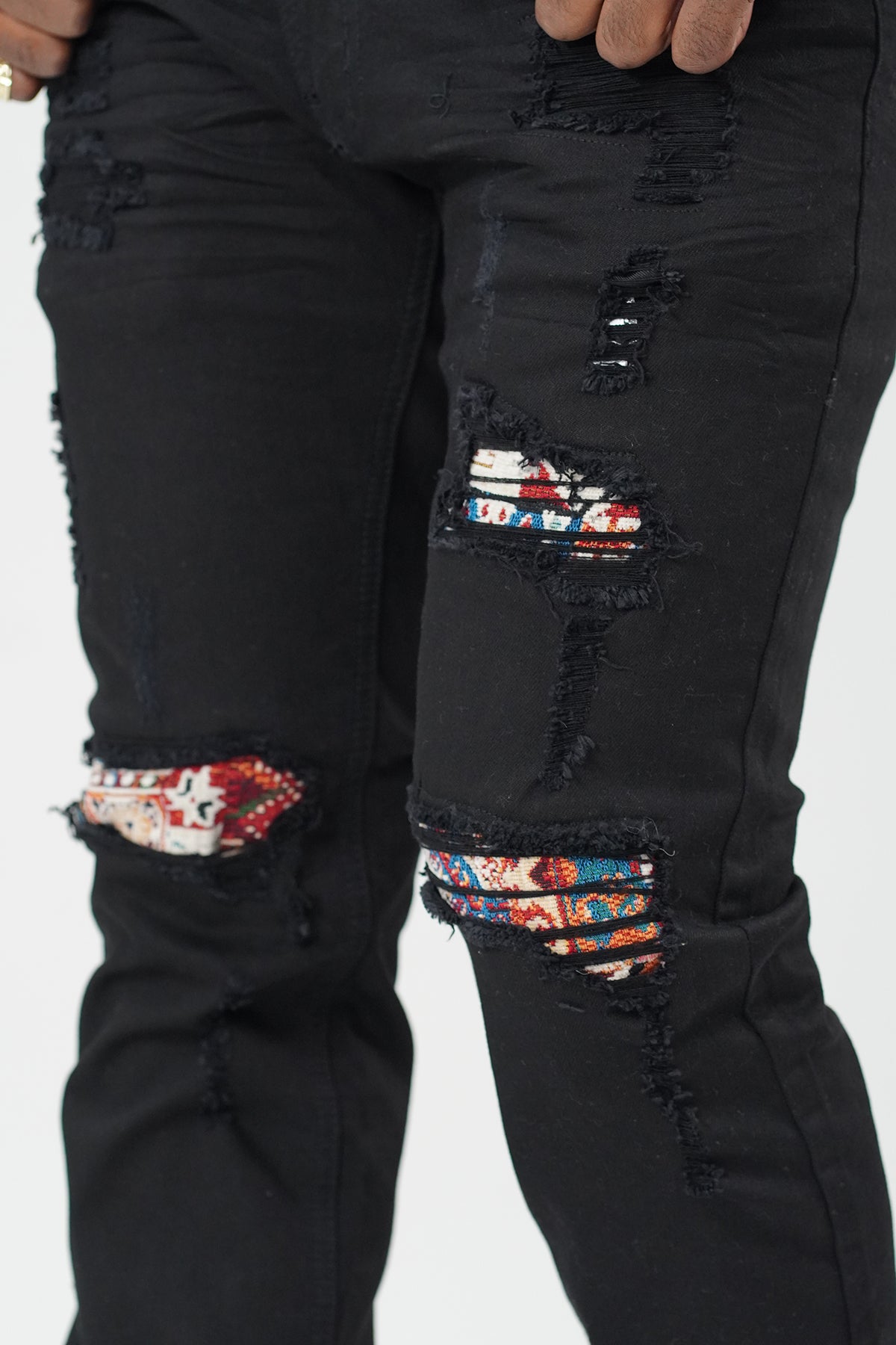 Makobi M1949 Gianni Jeans w/ Tapestry Underlay in Black, view 4