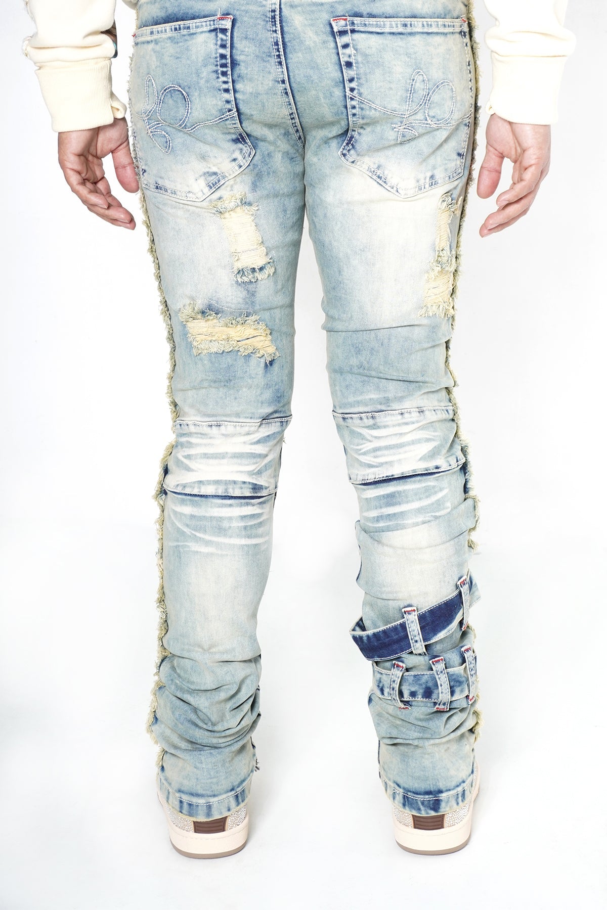 Makobi F1779 Shredded Stack Jeans in Dirt, view 3