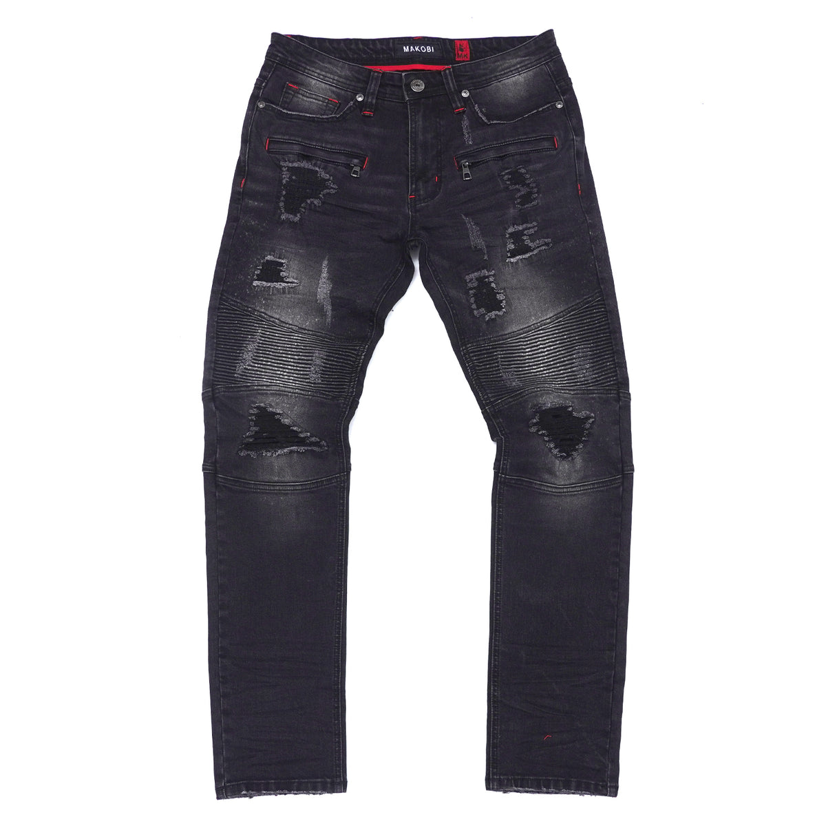 Makobi M1757 Alki Biker Jeans in Black Wash
