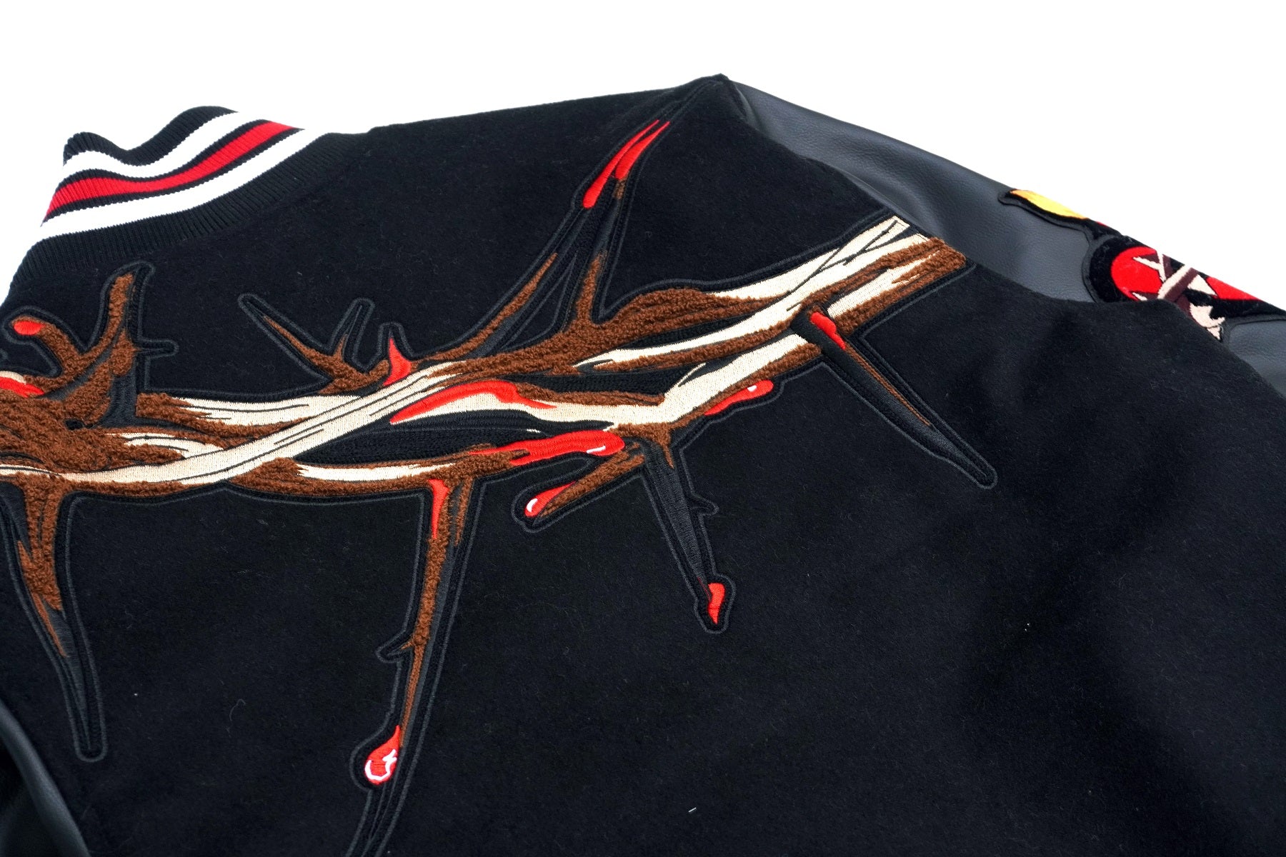 Makobi F1021 "SAINTS" Wool Varsity Jacket in Black, view 6