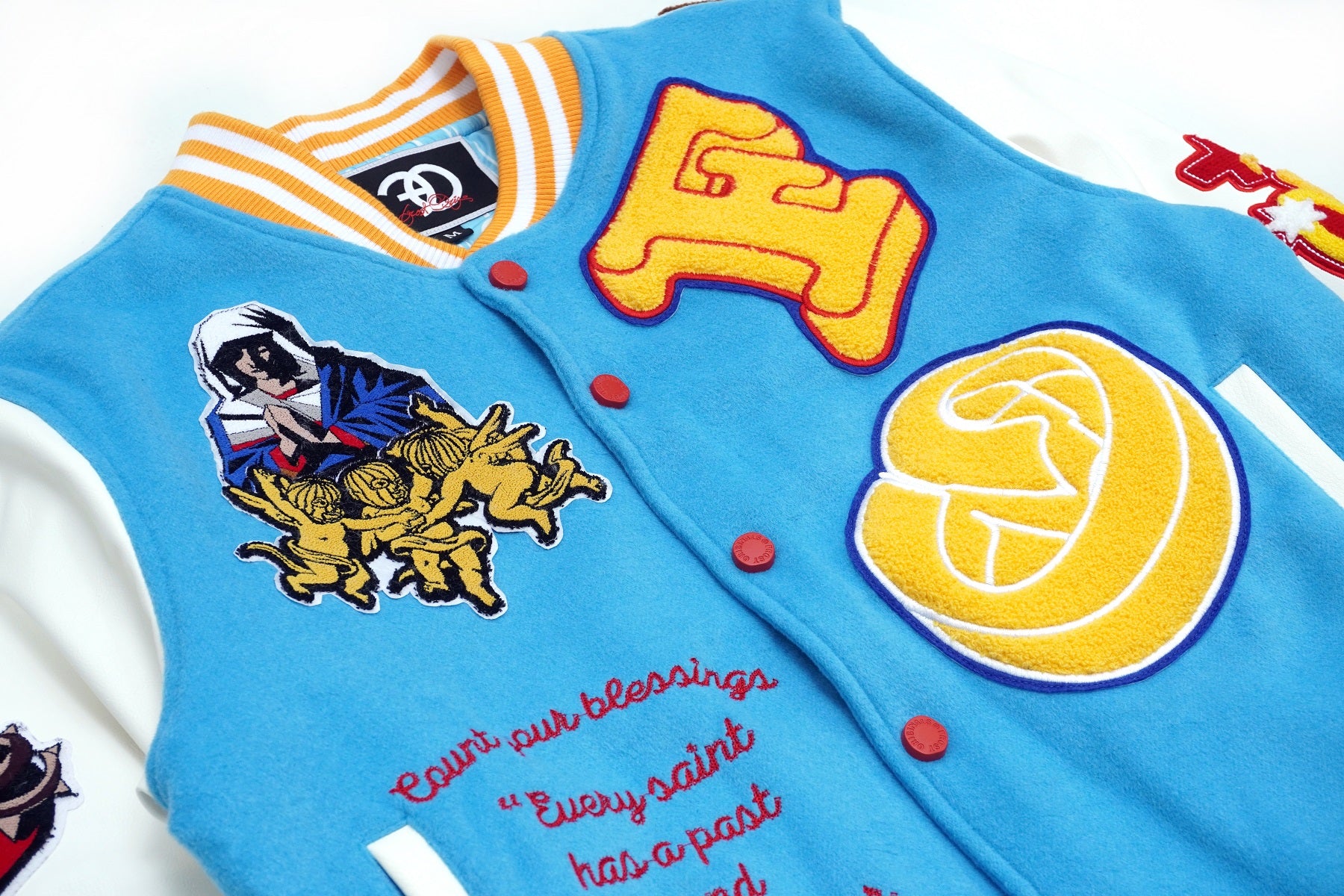 Makobi F1021 "SAINTS" Wool Varsity Jacket in Blue, view 3