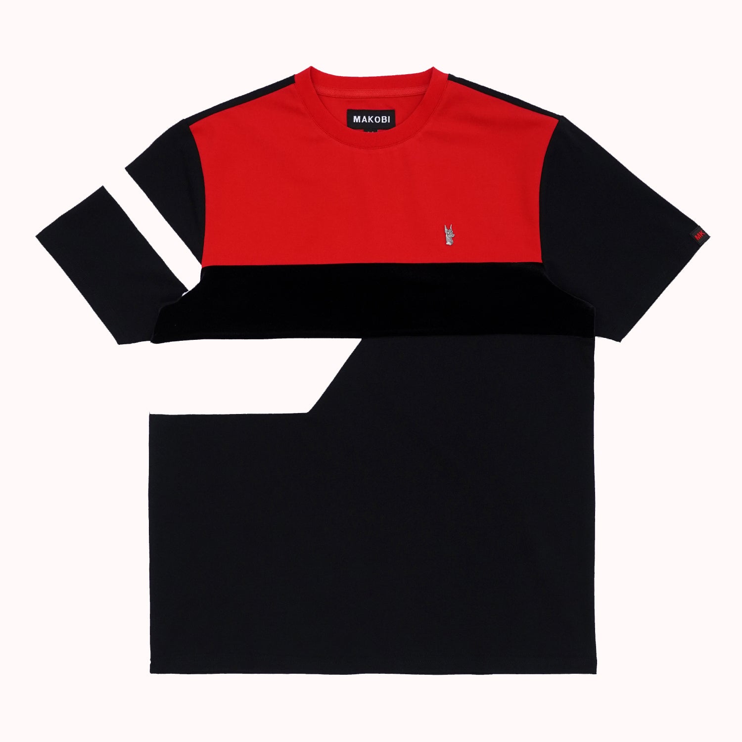 M204 Makobi Contrast Tee w/ velvet - Black Red – Makobi Jeans USA