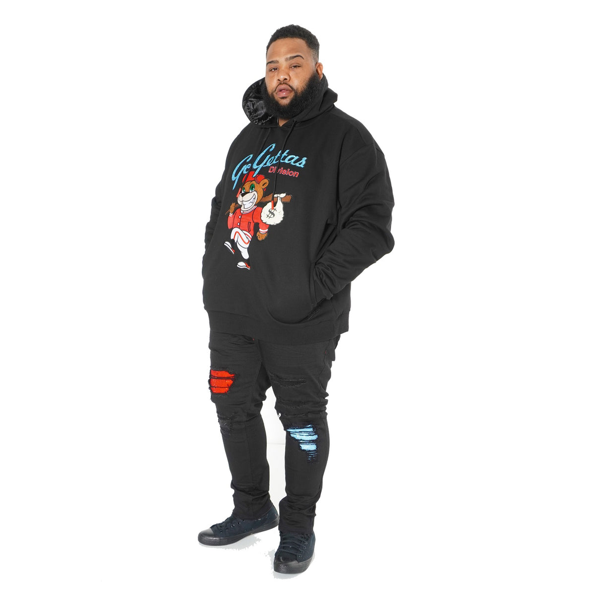 Makobi M4781 in Go Gettas Hoodie w/ Stones - Black, view 3