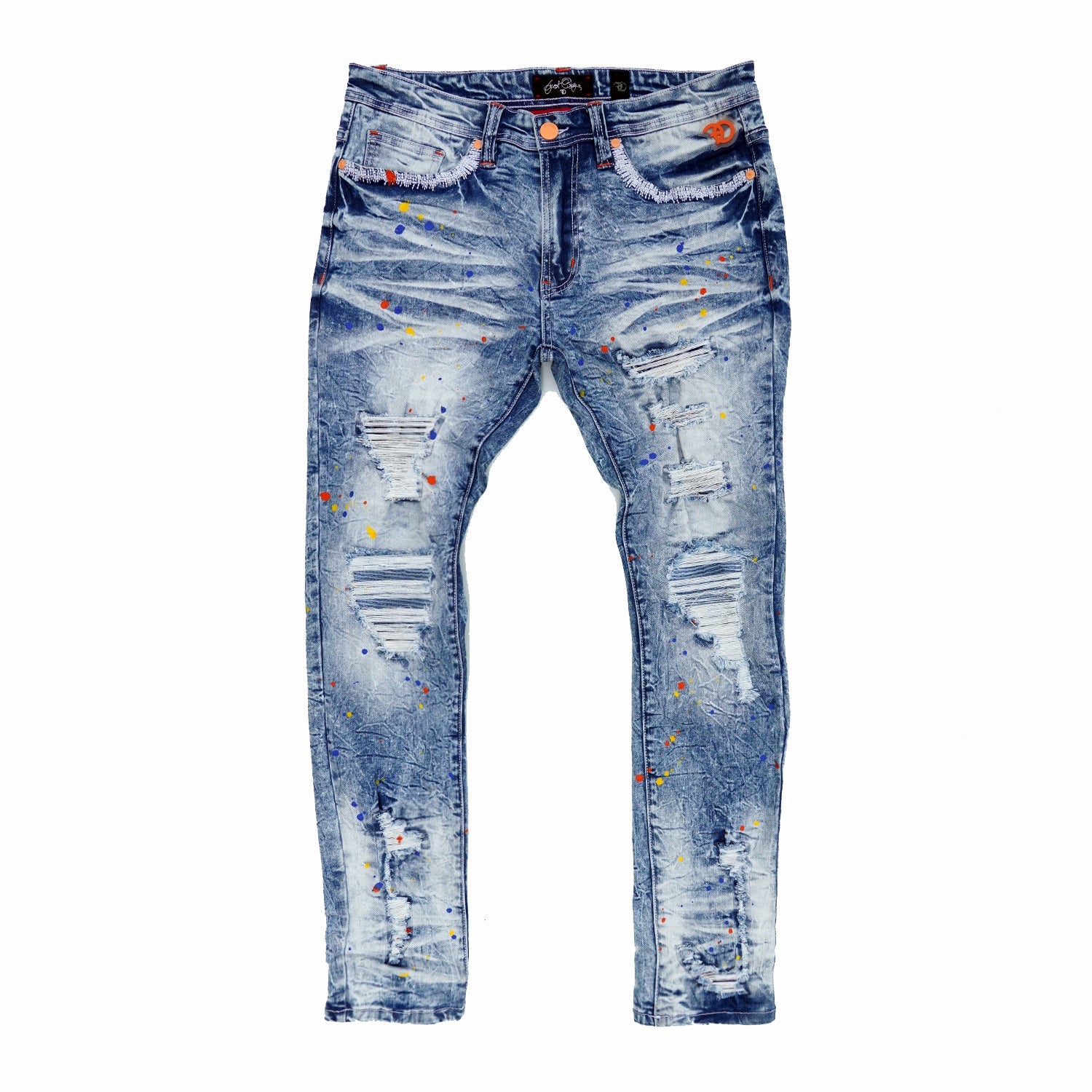 F1778 Frost Shredded Jeans with paint - Light Wash