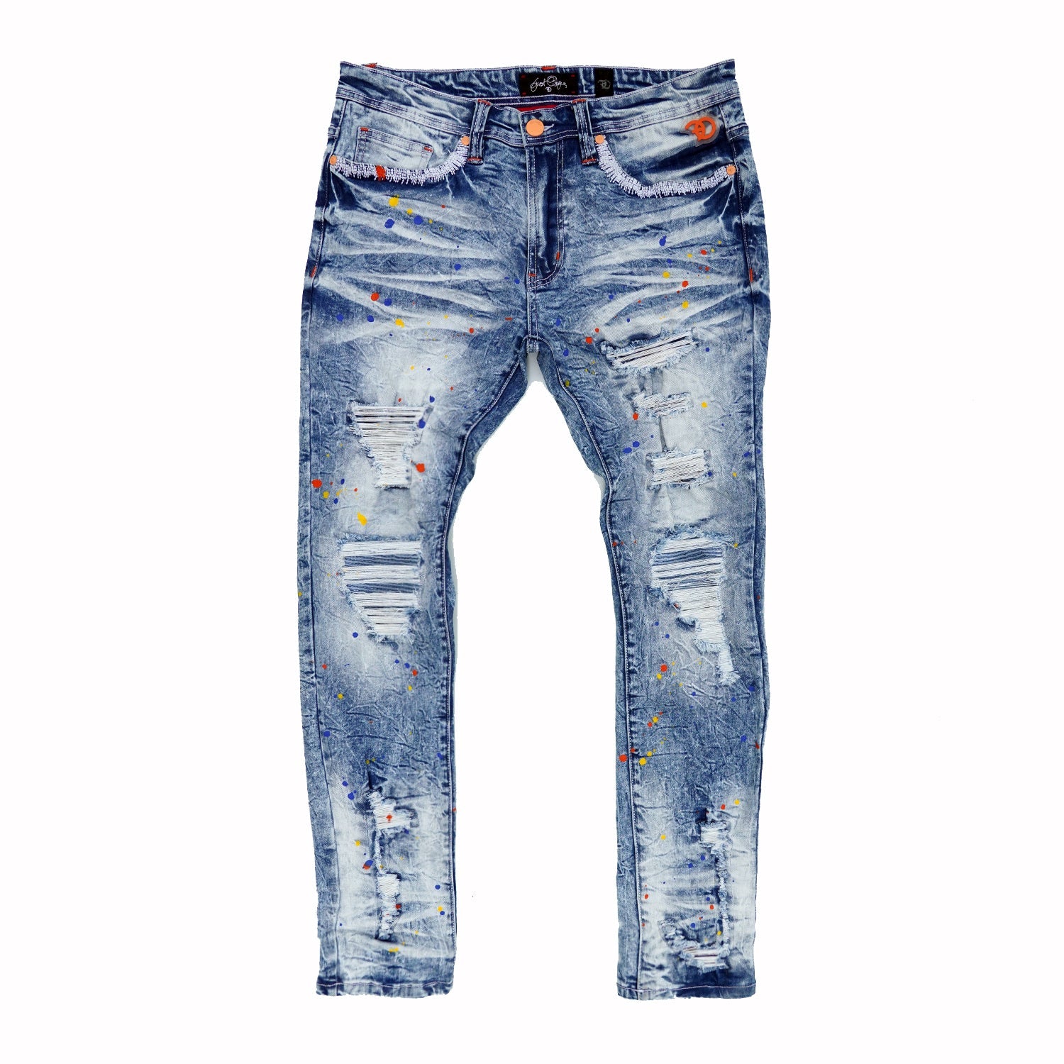 Makobi F1778 Frost Shredded Jeans w/ paint in Light Wash