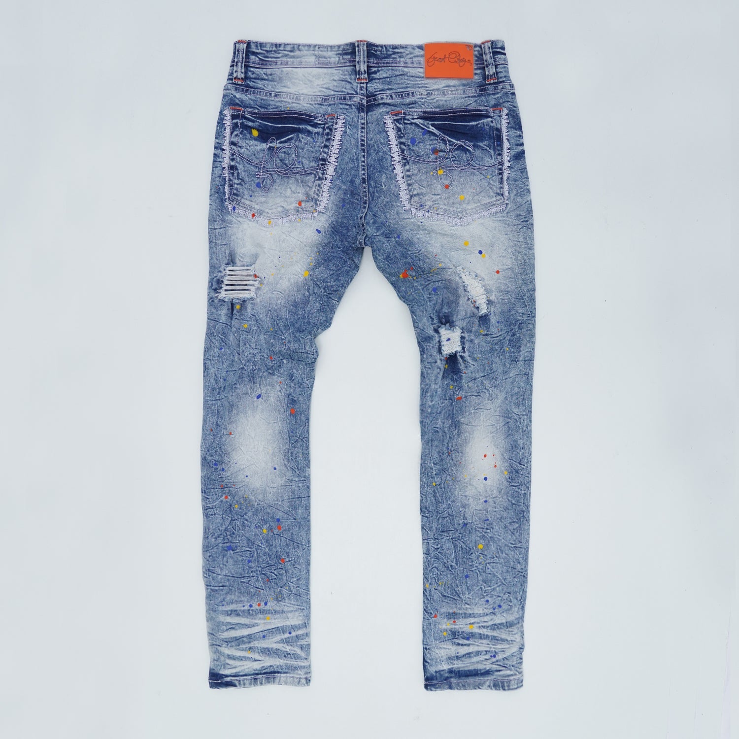 F1778  Frost Shredded Jeans w/ paint - Light Wash