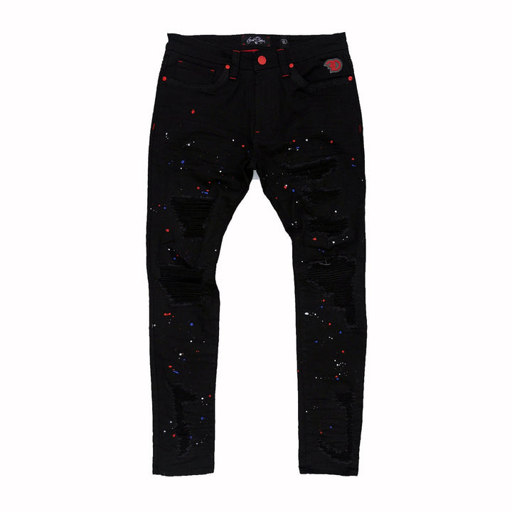 Makobi F1778 Frost Shredded Jeans w/ paint in Black