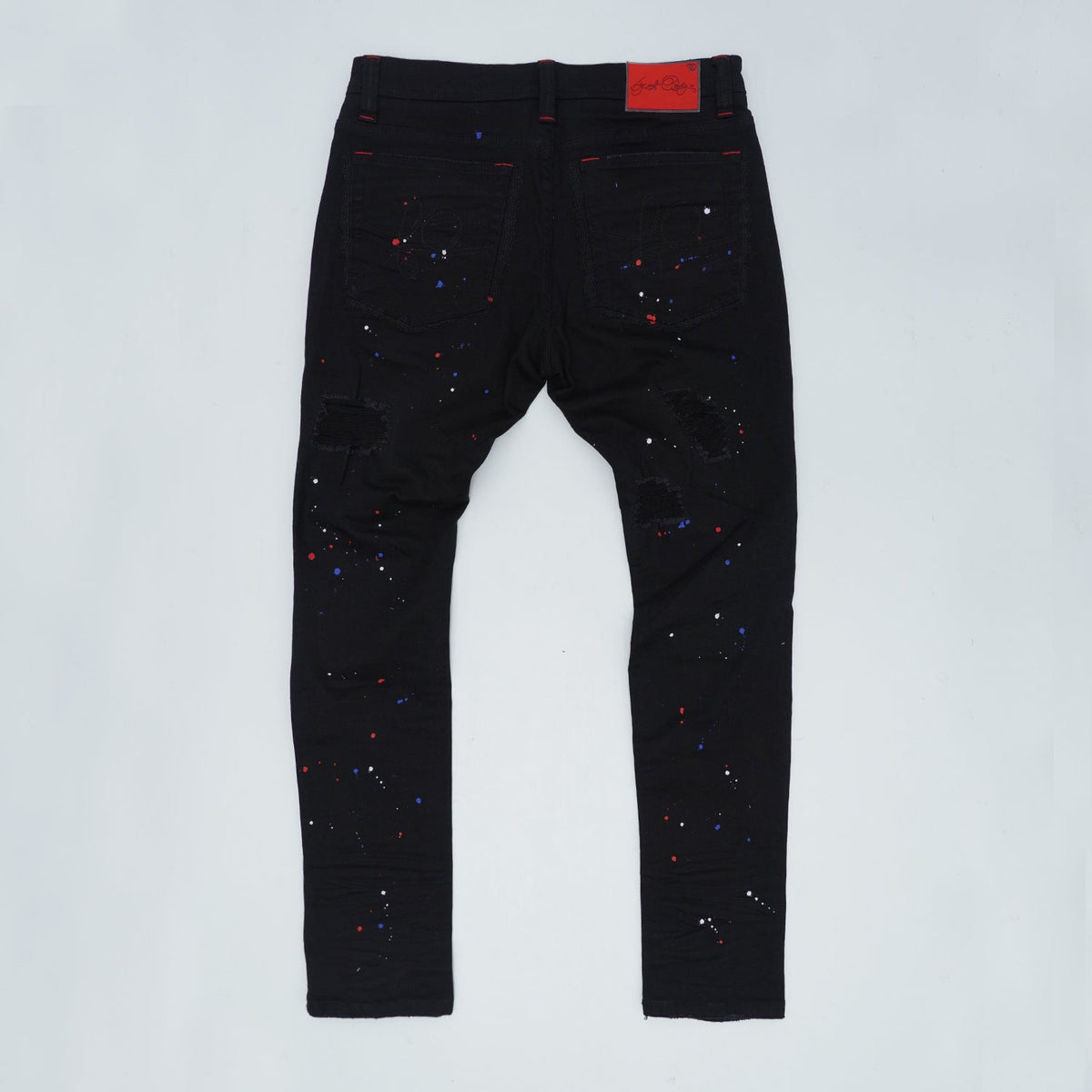 F1778  Frost Shredded Jeans w/ paint - Black
