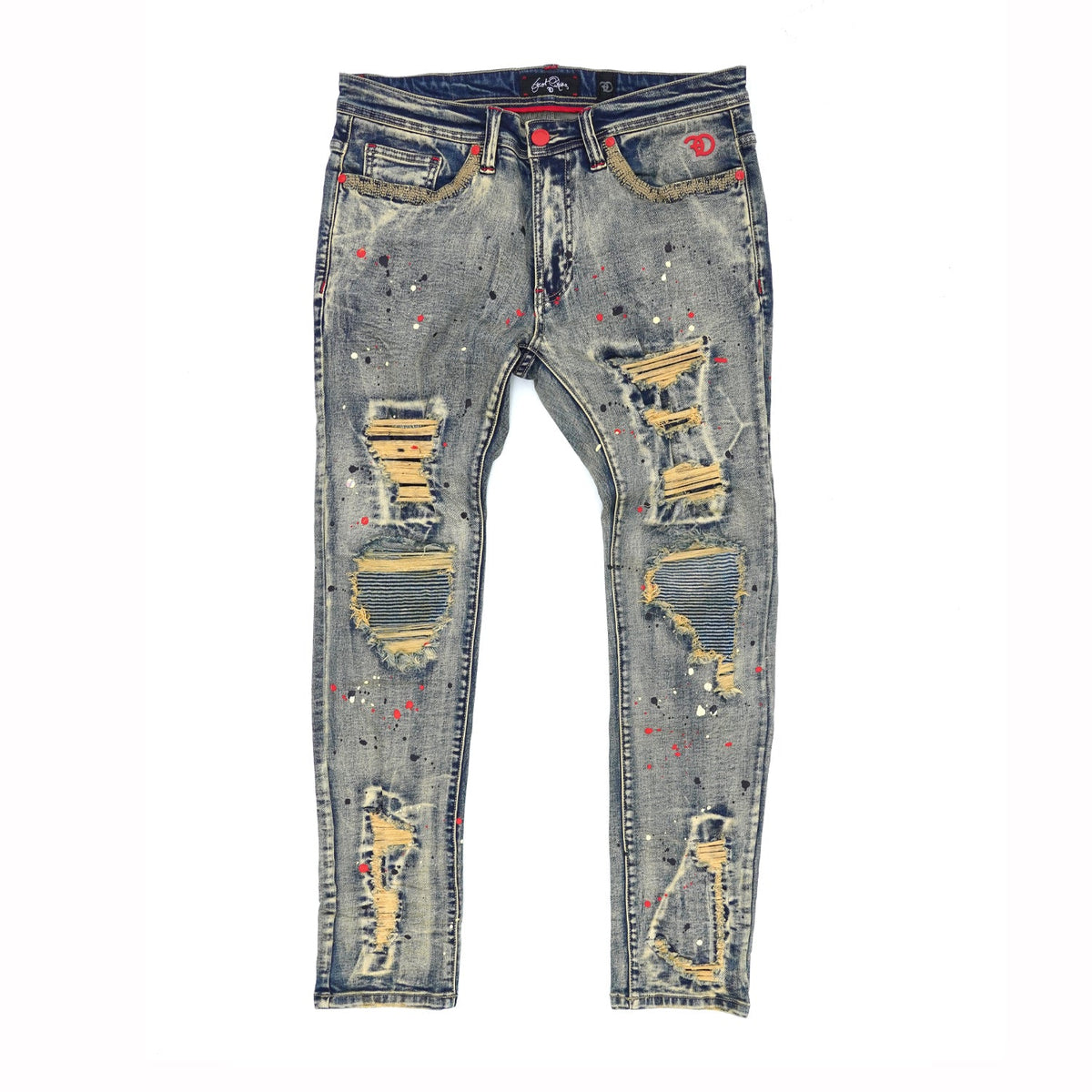 Makobi F1778 Frost Shredded Jeans w/ paint in Vintage