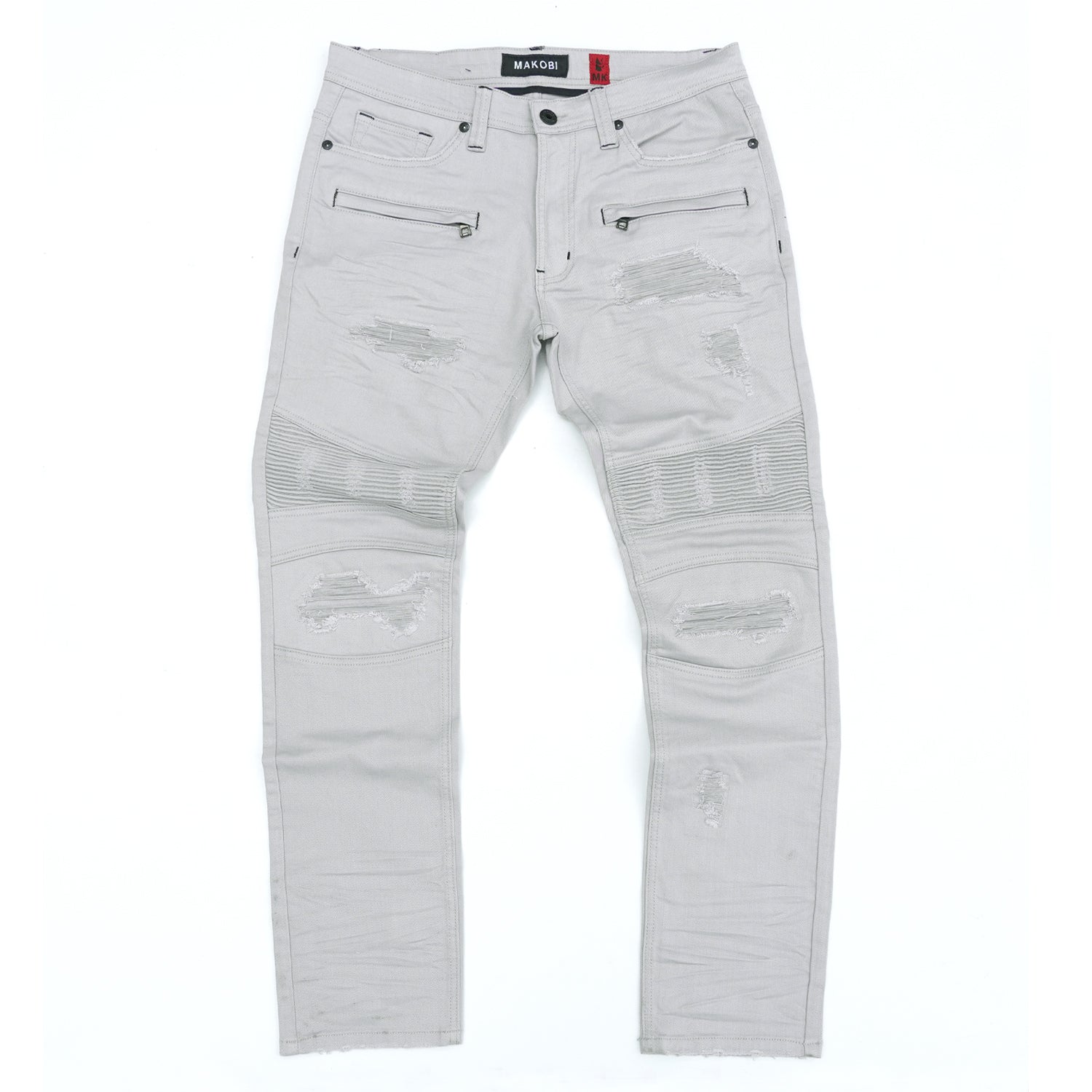 M1926 - Makobi Core Denim Biker Jeans - Light Gray