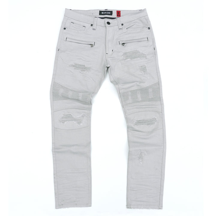 M1926 - Makobi Core Jenim Biker Jeans - خاکستری روشن