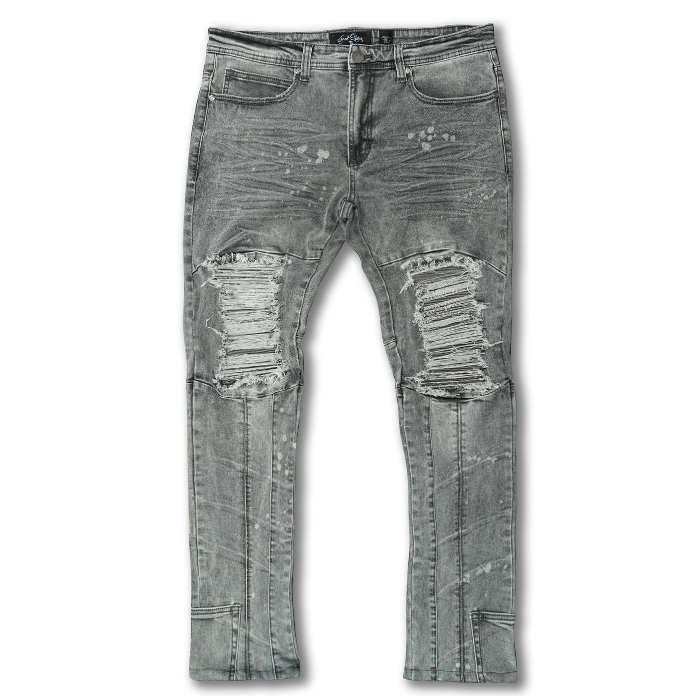 F1748A Shredded Biker Denimu sokoto w/ Isalẹ Ẹsẹ idalẹnu | 32-inch Inseam - Grey