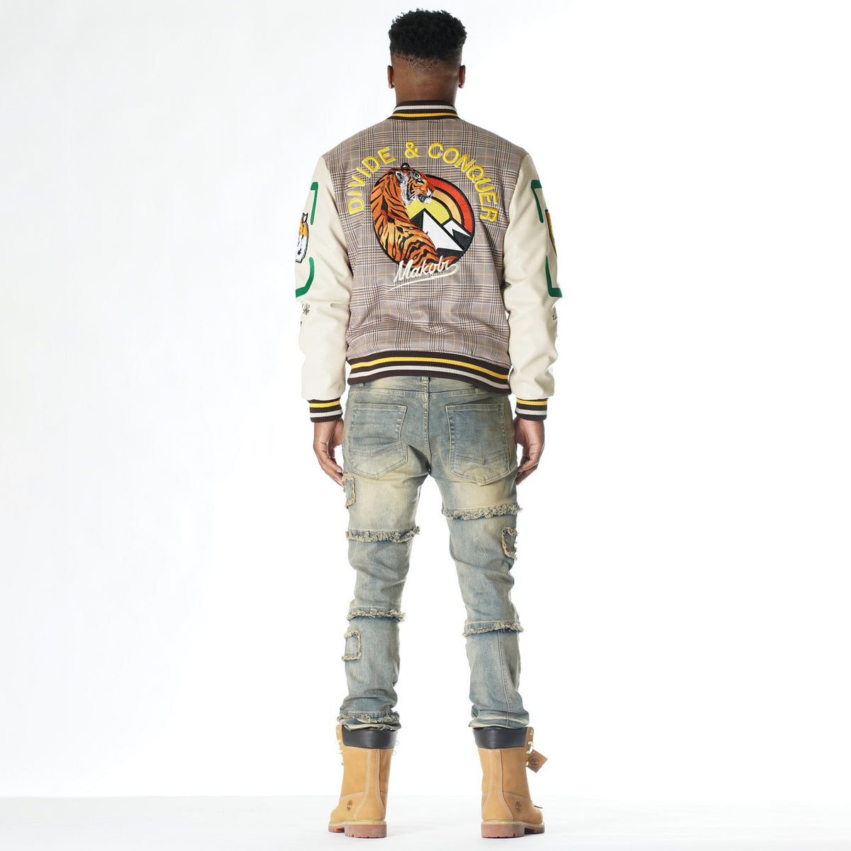 M4315 Vercelli Plaid Varsity Jacket - Khaki