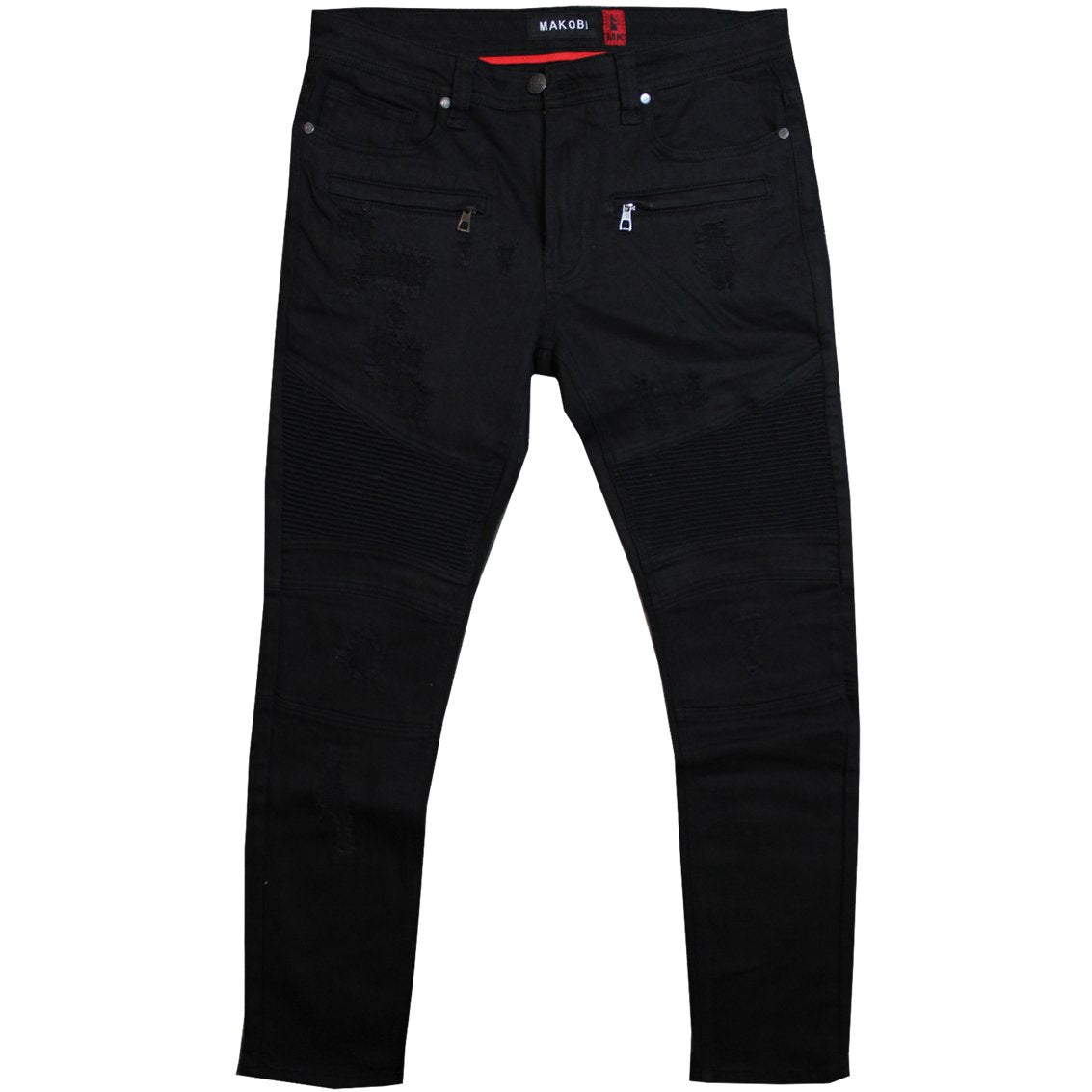 M1786 Makobi Prado Biker Jeans with Rip & Repair - Black/Black