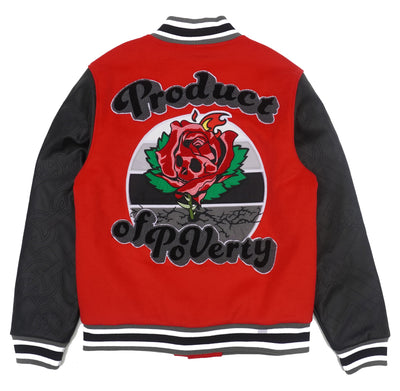 F1026 Product of Poverty Varsity Jacket - Red