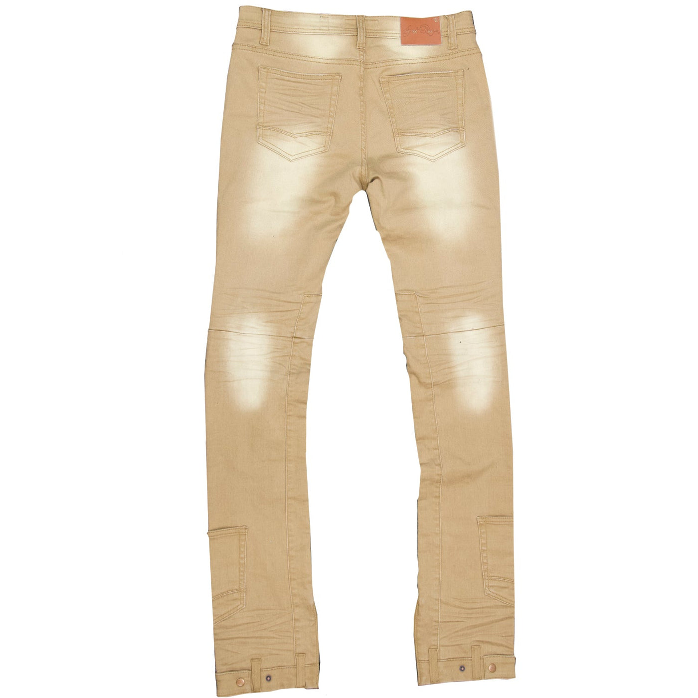 F1748 Shredded Biker Denim Jeans w/ Bottom Leg Zipper | 40-inch Inseam - Khaki