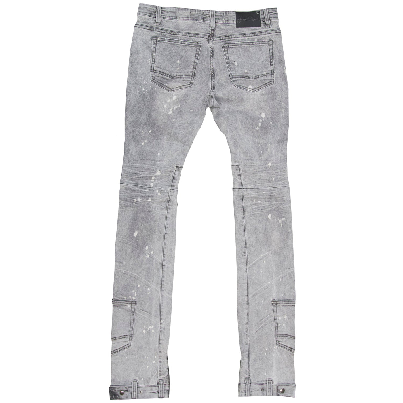 F1748 Shredded Biker Denimu sokoto w/ Isalẹ Ẹsẹ idalẹnu | 40-inch Inseam - Grey