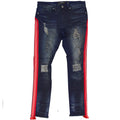Makobi F1782 Shredded Jeans w/ Drawstring Side Tape in Vintage Wash