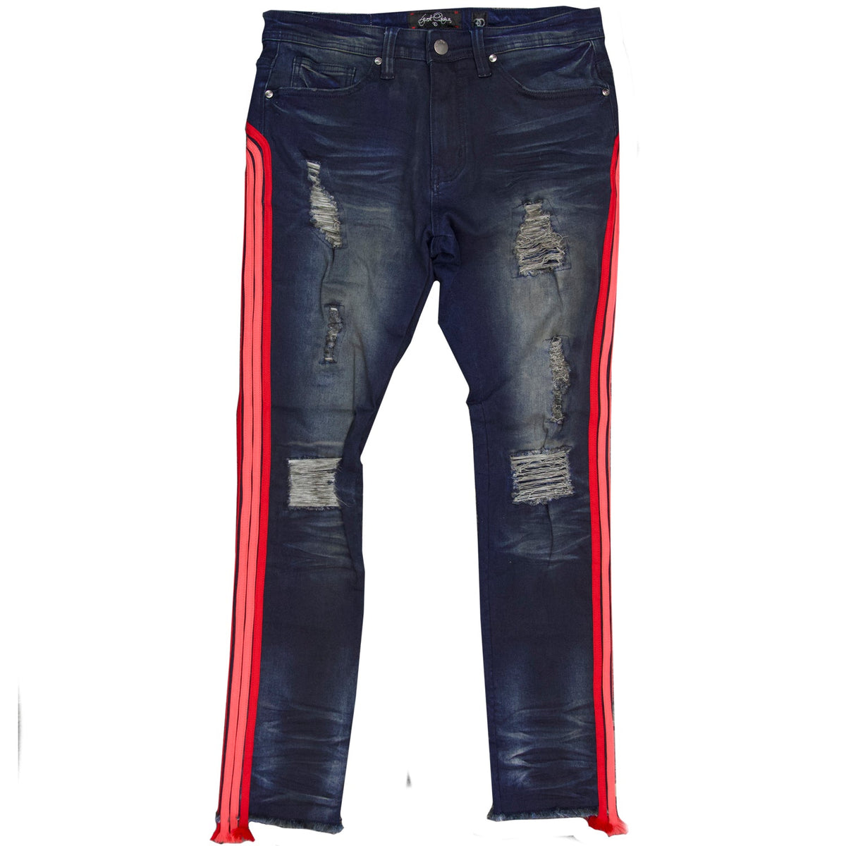 Makobi F1782 Shredded Jeans w/ Drawstring Side Tape in Vintage Wash