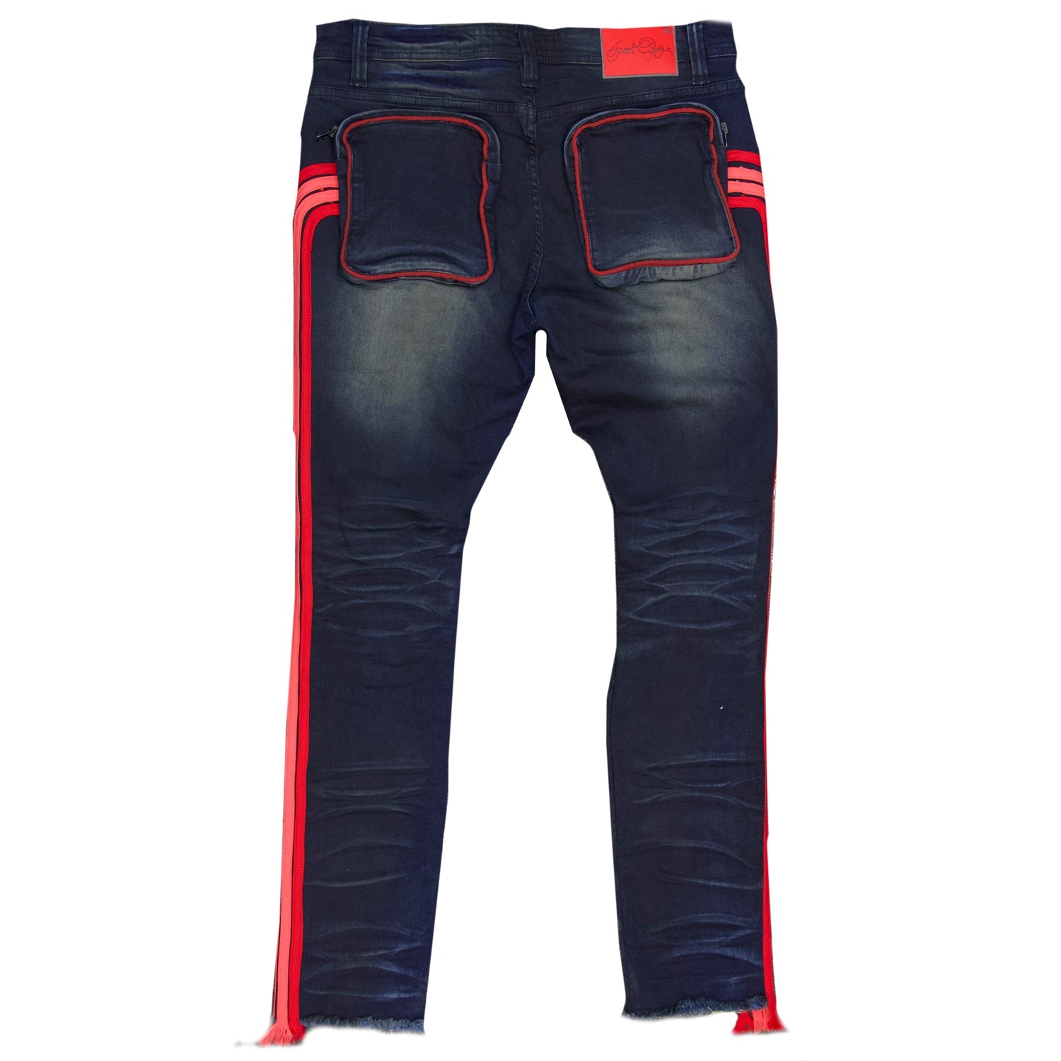 Makobi F1782 Shredded Jeans w/ Drawstring Side Tape in Vintage Wash, view 2