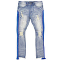 Makobi F1782 Shredded Jeans w/ Drawstring Side Tape in Light Wash