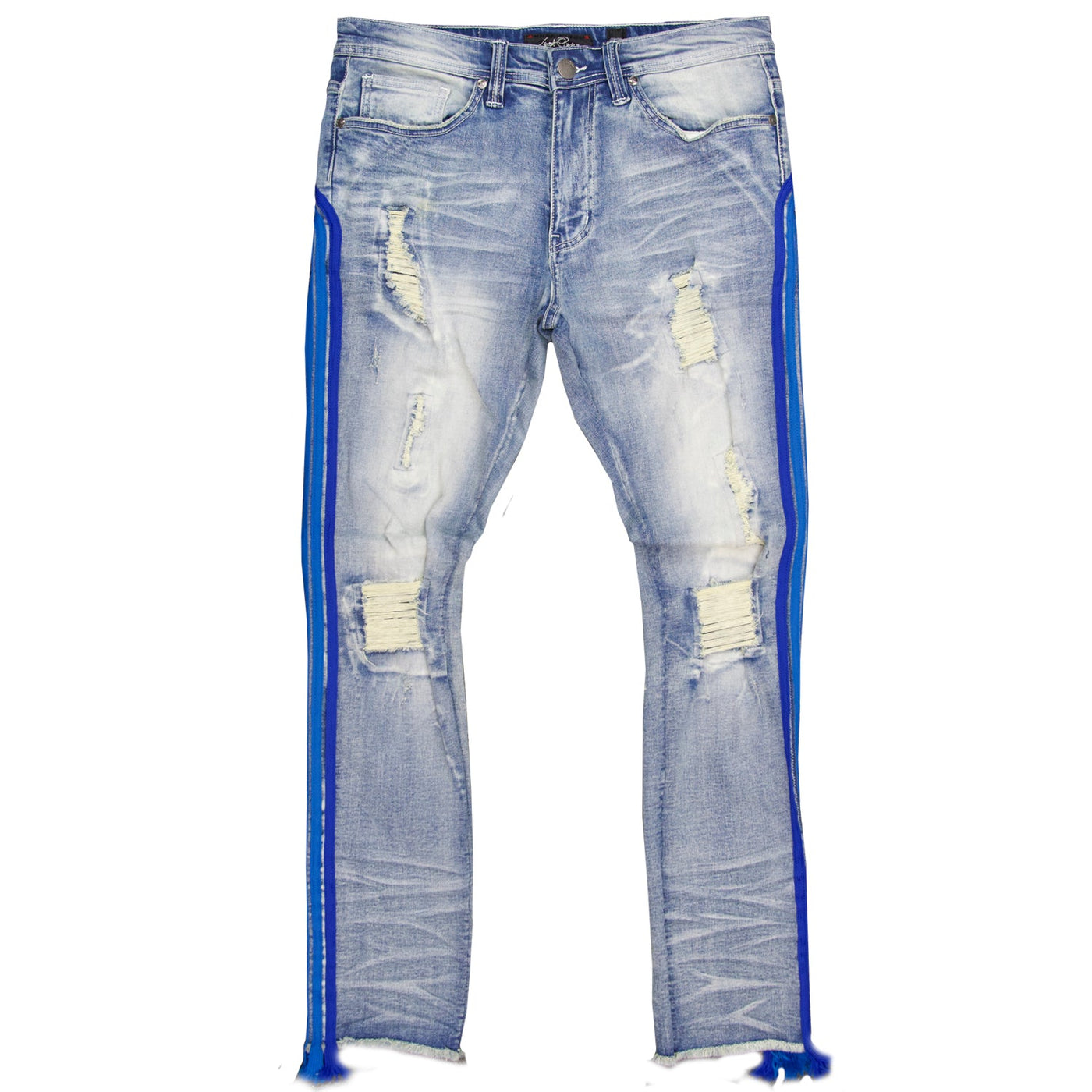 F1782 Shredded Jeans w/ Drawstring Side Tape - Light Wash