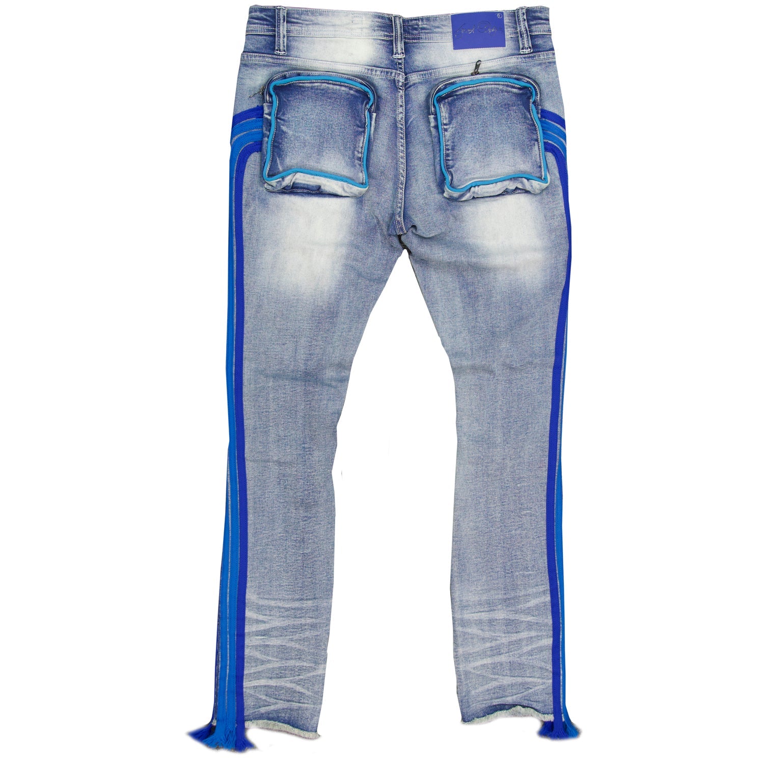 Makobi F1782 Shredded Jeans w/ Drawstring Side Tape in Light Wash, view 7