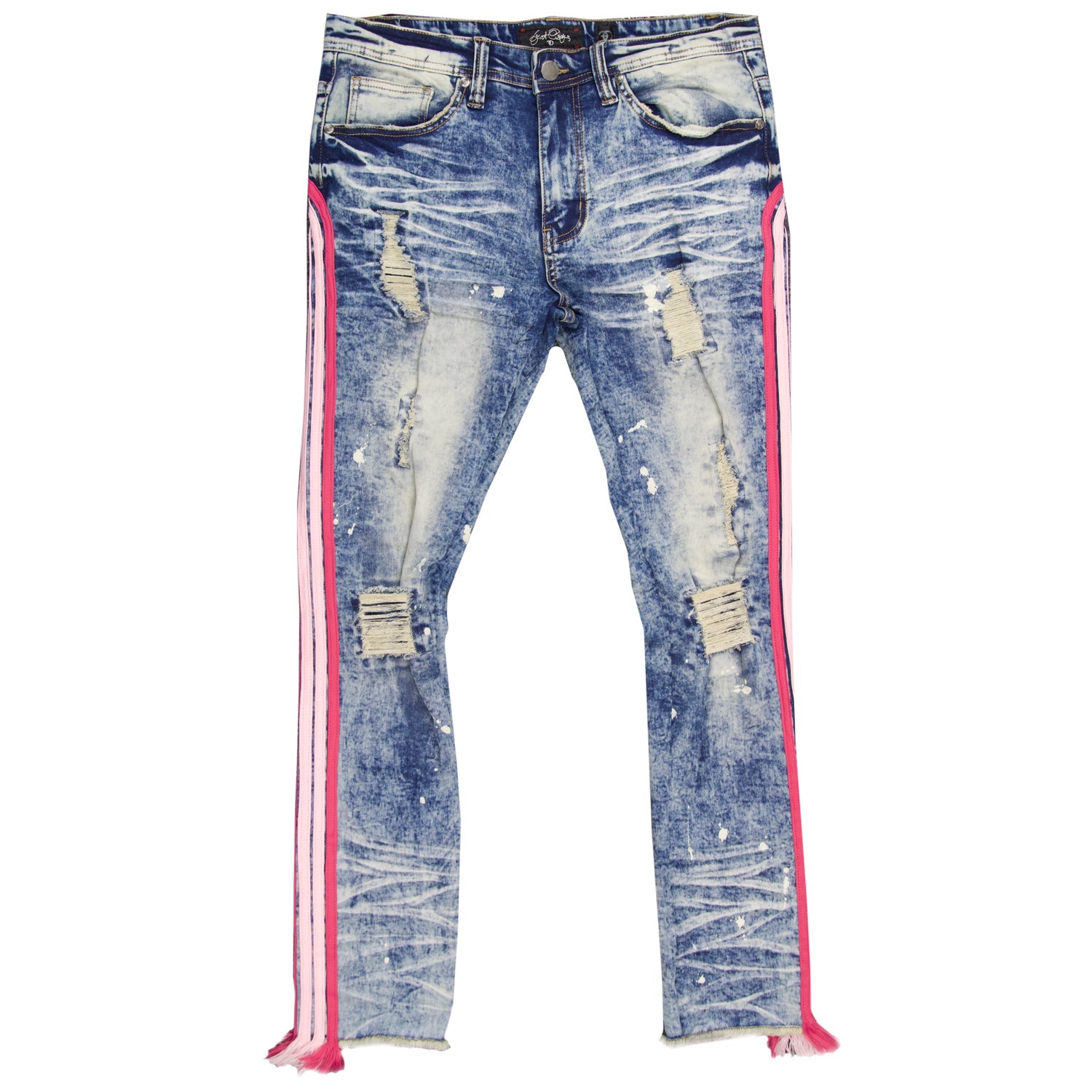 Makobi F1782 Shredded Jeans w/ Drawstring Side Tape in Dirt Wash
