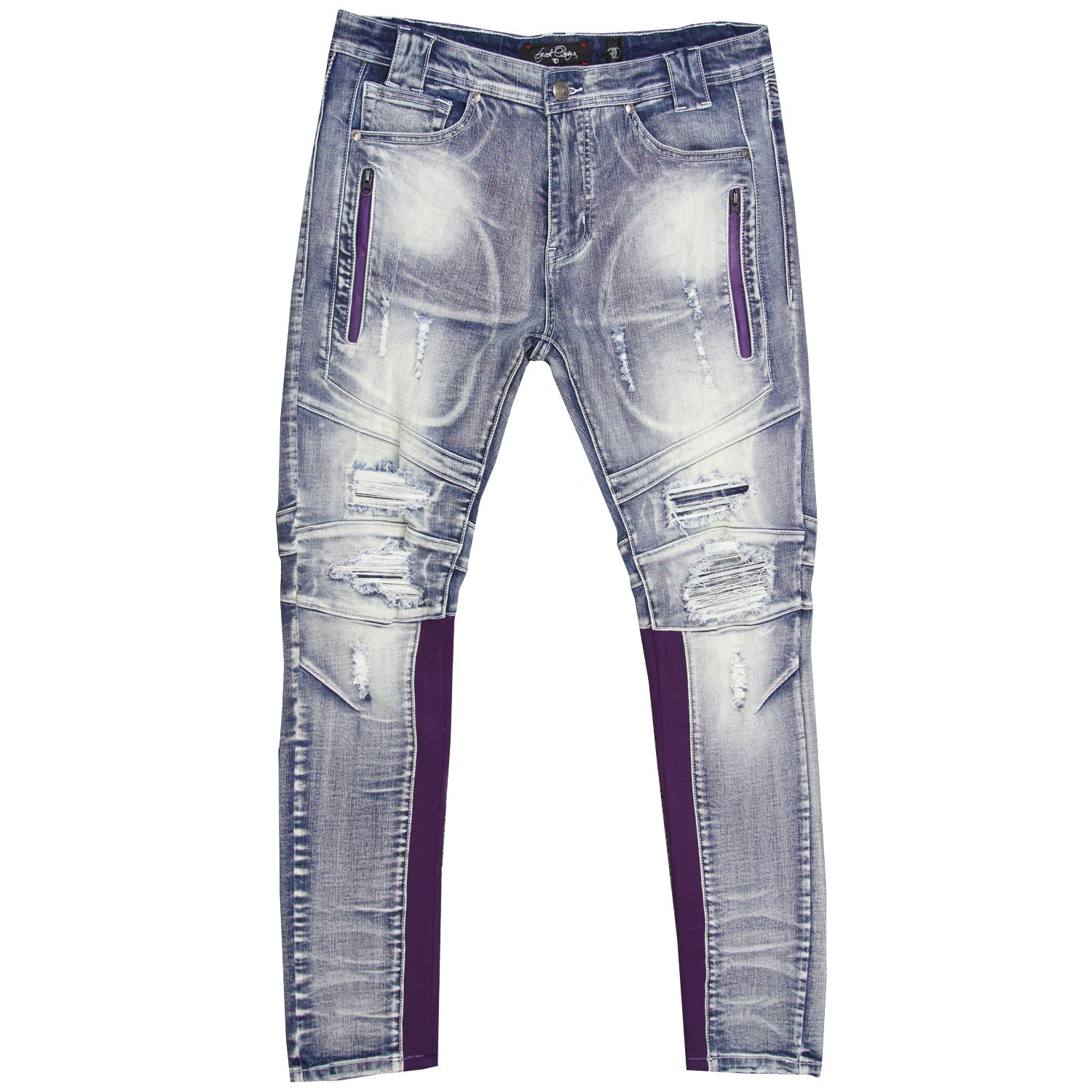 F1738 Denim Jeans w/ Contrast Knitting - Light Wash