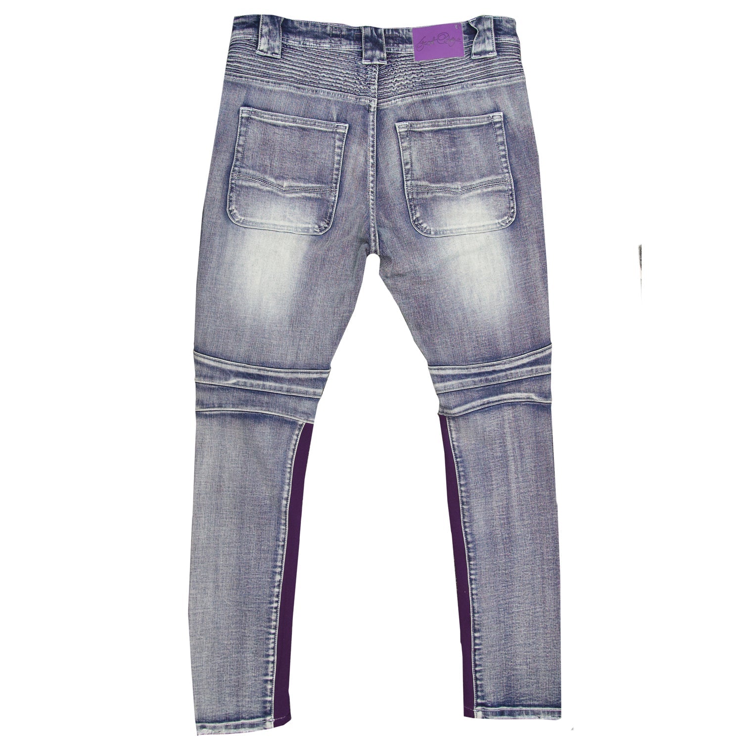 F1738 Denim Jeans w/ Contrast Knitting - Light Wash