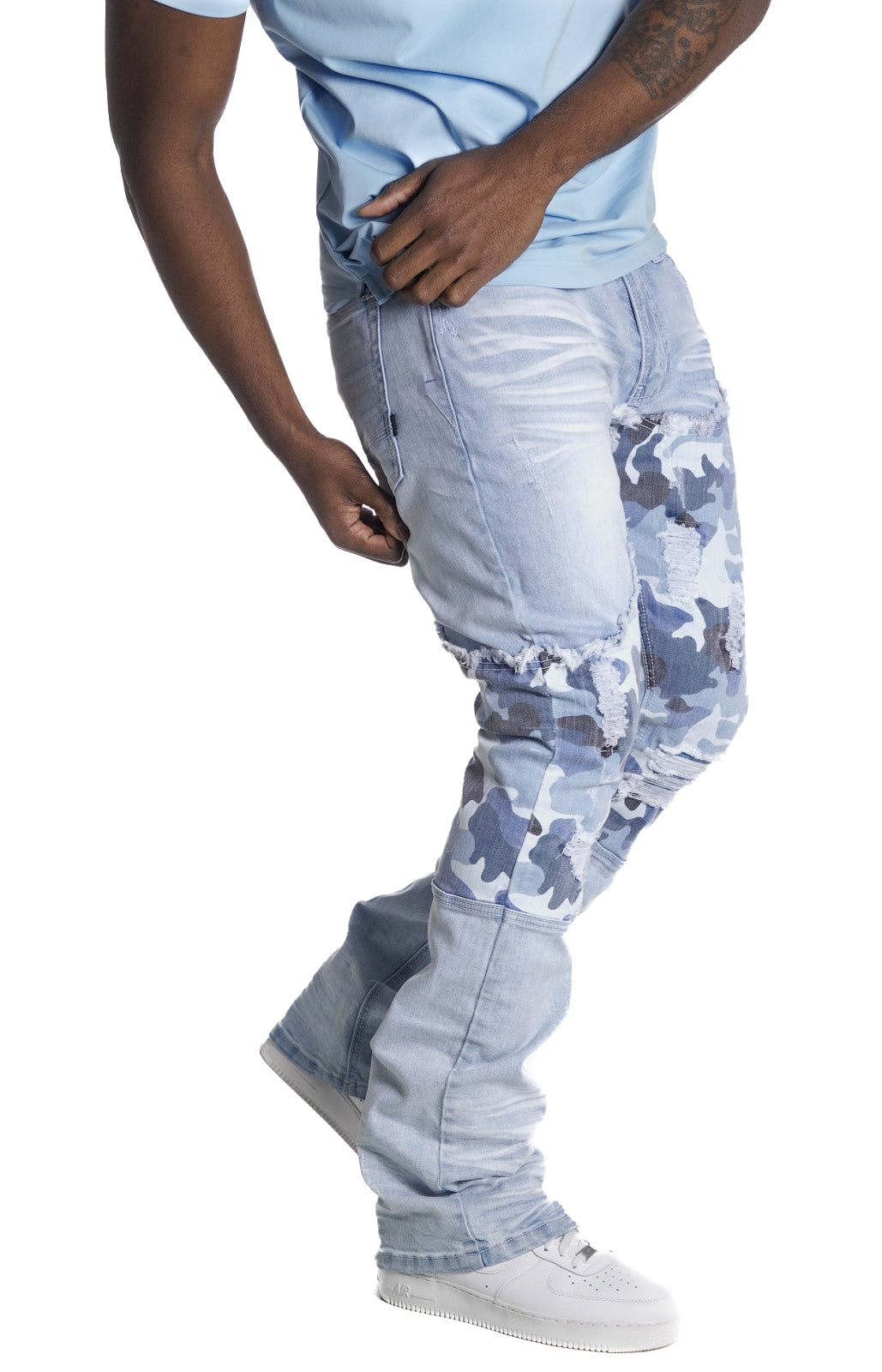 Makobi M1919 Costello Stack Jeans in Light Wash, view 4