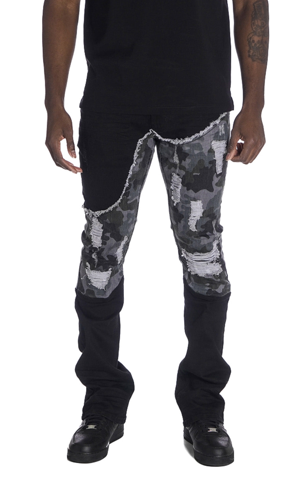 Makobi M1919 Costello Stack Jeans in Black, view 2