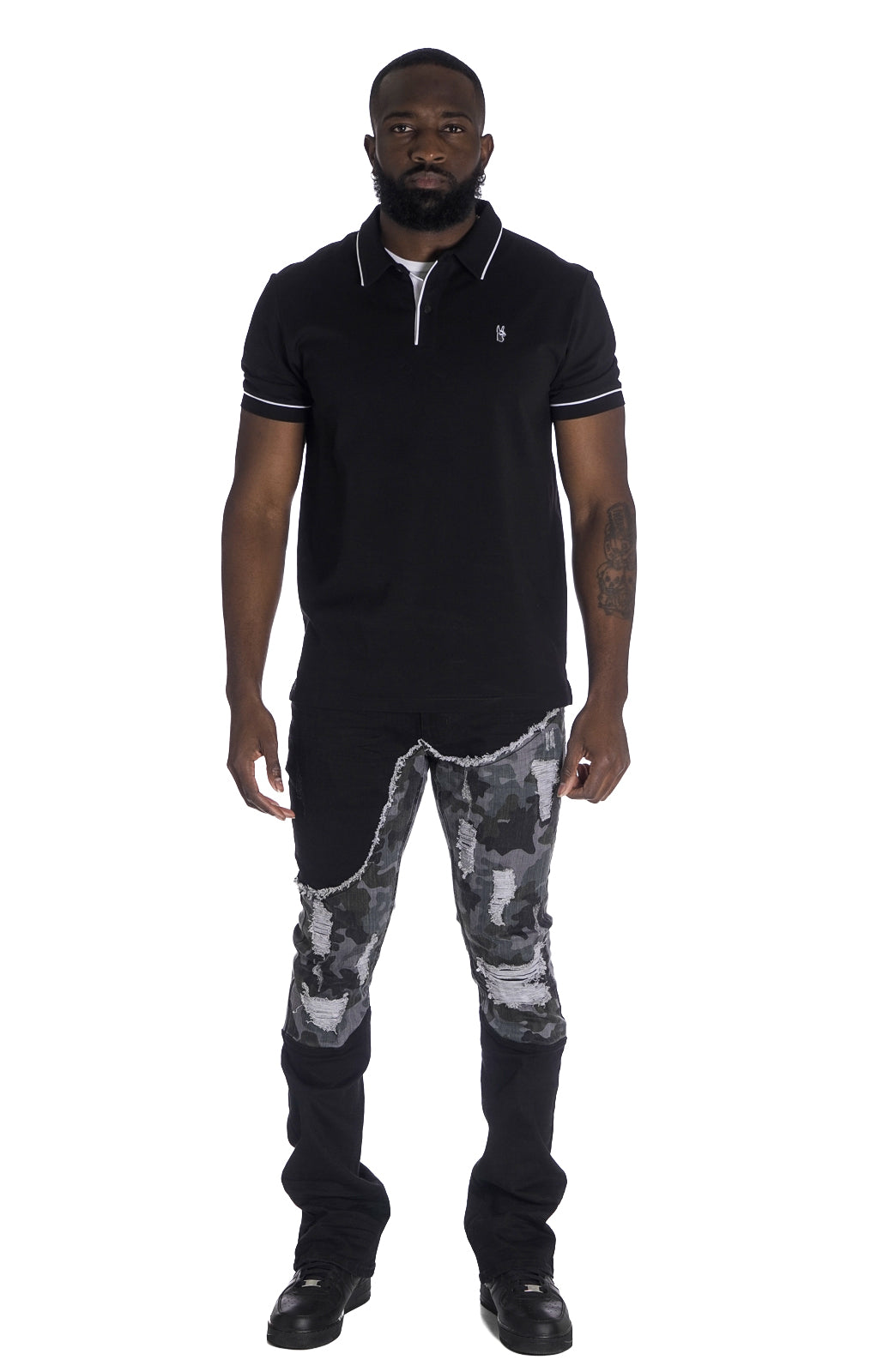 Makobi M1919 Costello Stack Jeans in Black, view 3