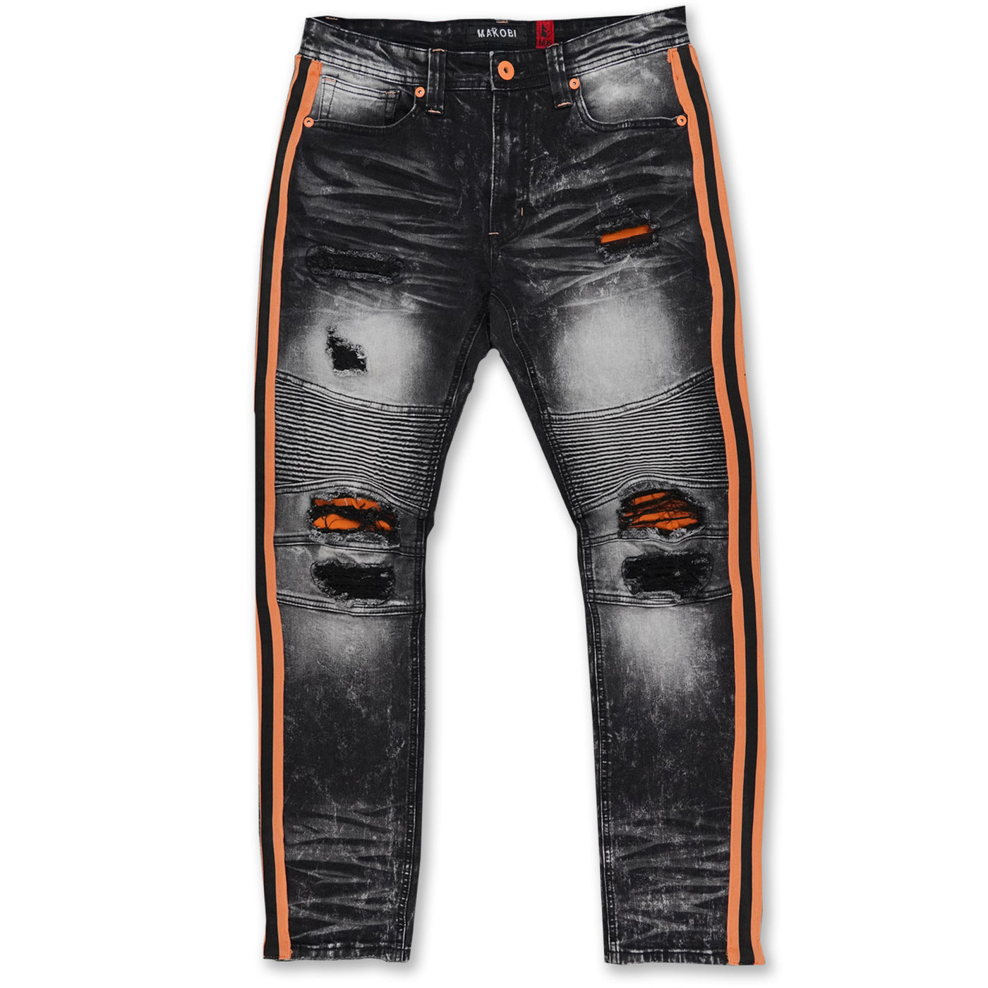 M1986 Ozarks Shredded Jeans w/ Side Tapes - Black/Peach