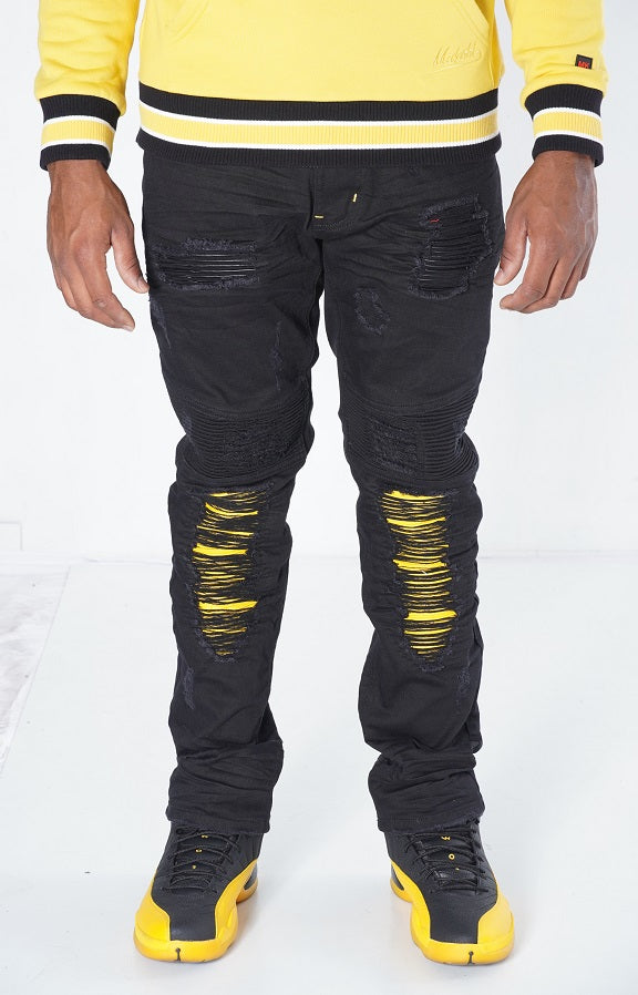 M1940 Naxos Biker Jeans- Black/Yellow