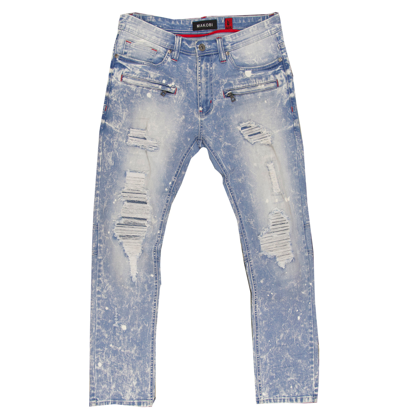 M1771 Makobi Petani Shredded Jeans Pẹlu Bleach Spots - Light Wẹ