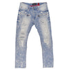 M1771 Makobi Petani Shredded Jeans Pẹlu Bleach Spots - Light Wẹ