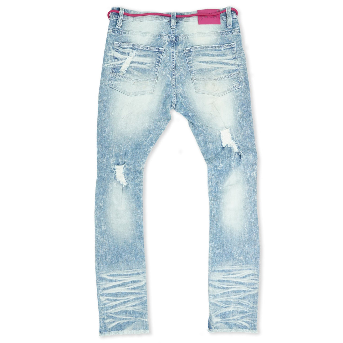 F1756 Denim Jeans w/ Rhinestones & Bottom Leg Zipper - Light Wash/Pink