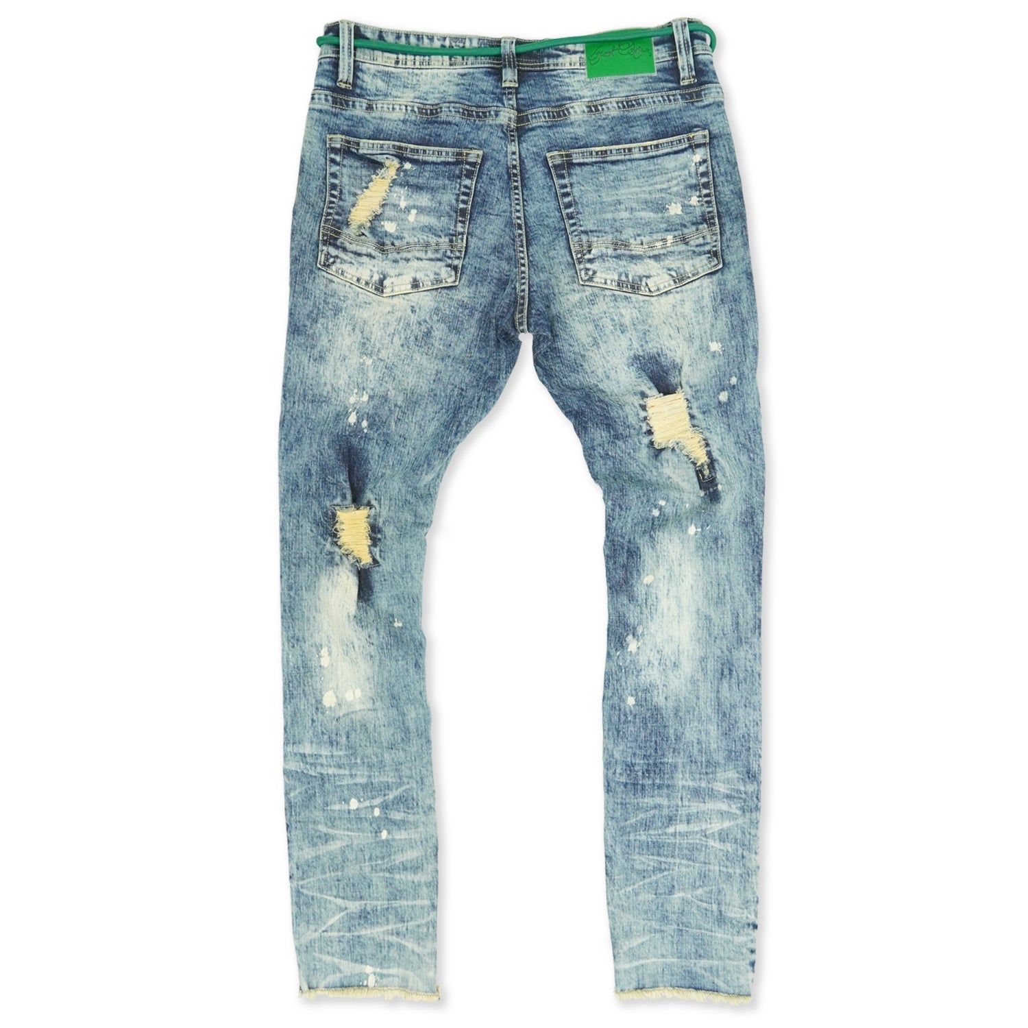 F1756 Denim Jeans w/ Rhinestones & Bottom Leg Zipper - Vintage Wash