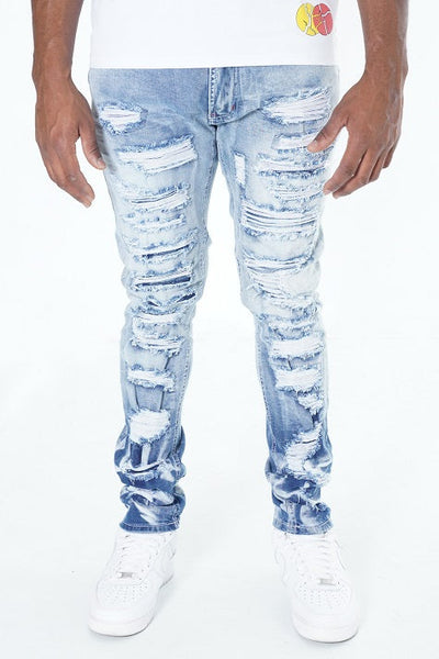F1734 Frost All Over Shredded Jeans - Light wash
