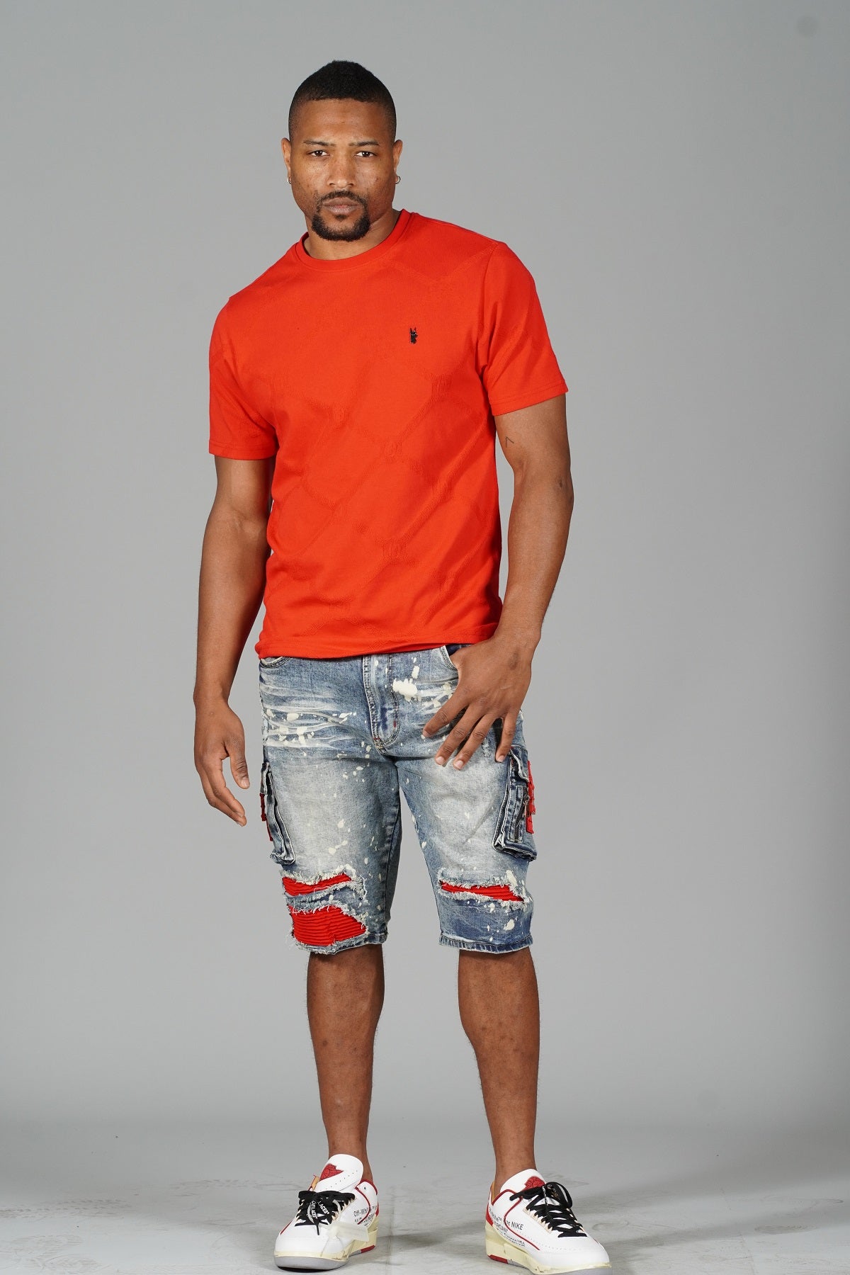 M298 Embossed Knit Tee - Red