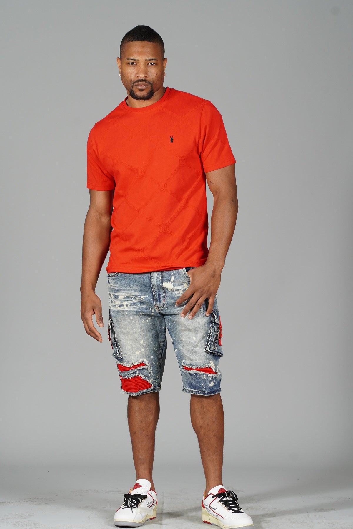 Makobi M298 Embossed Knit Tee in Red, view 2