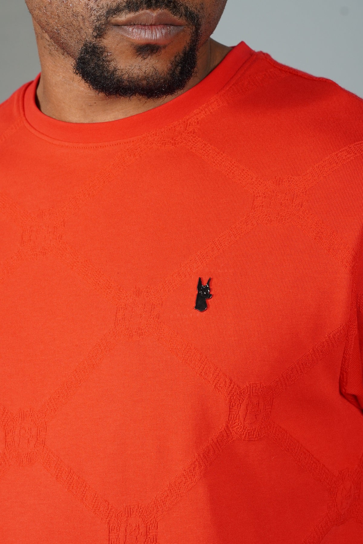 Makobi M298 Embossed Knit Tee in Red, view 3