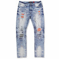 Makobi M1749 Makobi Sanded Biker Jeans with Rip & Repair in Light Wash