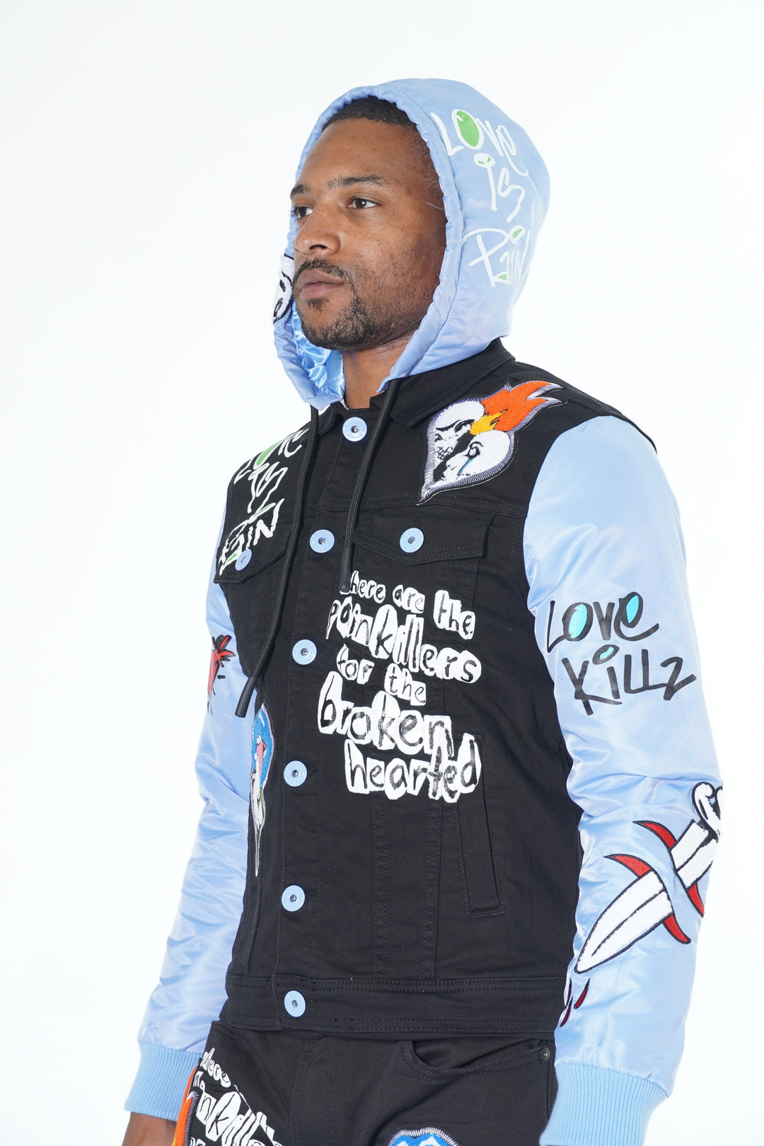 M1040 Love Kills Denim Jacket - Black/Black