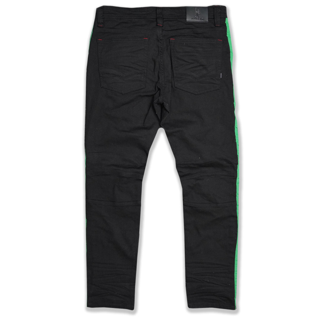 M1950 Makobi Biker Jeans w/ Nylon Stripes - Black