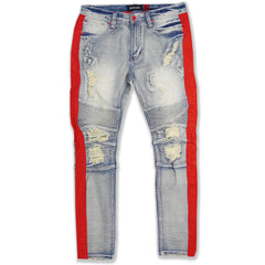 M1950 Makobi Biker Jeans w/ Nylon Stripes - Light Wash
